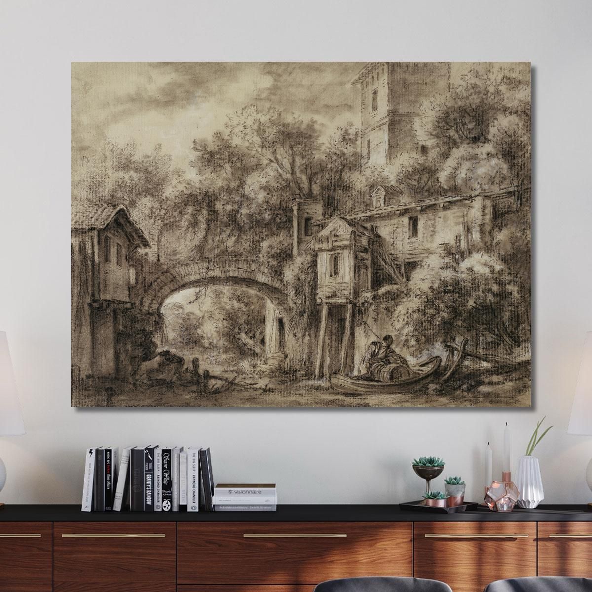 Architectural Capriccio With The Mill Of Quiquengrogne Near Charenton François Boucher fbc12 canvas print 