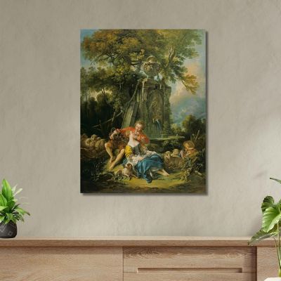 Pastoral With A Couple Near A Fountain François Boucher fbc66 canvas print 