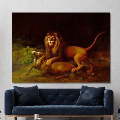 A Lion Attacking A Stag George Stubbs gst2 canvas print 