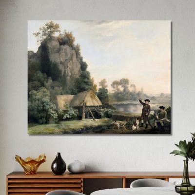 Two Gentlemen Going A Shooting With A View Of Creswell Crags Taken On The Spot George Stubbs gst48 canvas print 