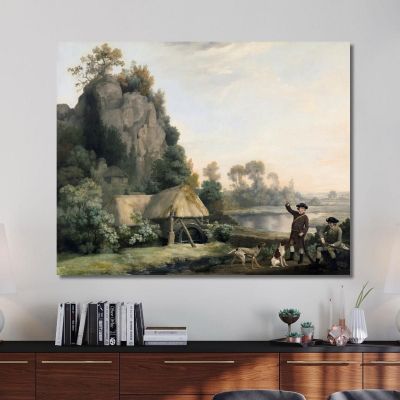 Two Gentlemen Going A Shooting With A View Of Creswell Crags Taken On The Spot George Stubbs gst48 canvas print 