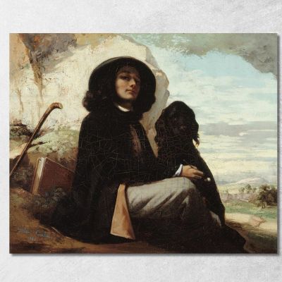 Self-Portrait Known As Courbet With A Black Dog Gustave Courbet cg36 canvas print 