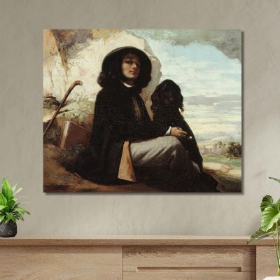 Self-Portrait Known As Courbet With A Black Dog Gustave Courbet cg36 canvas print 