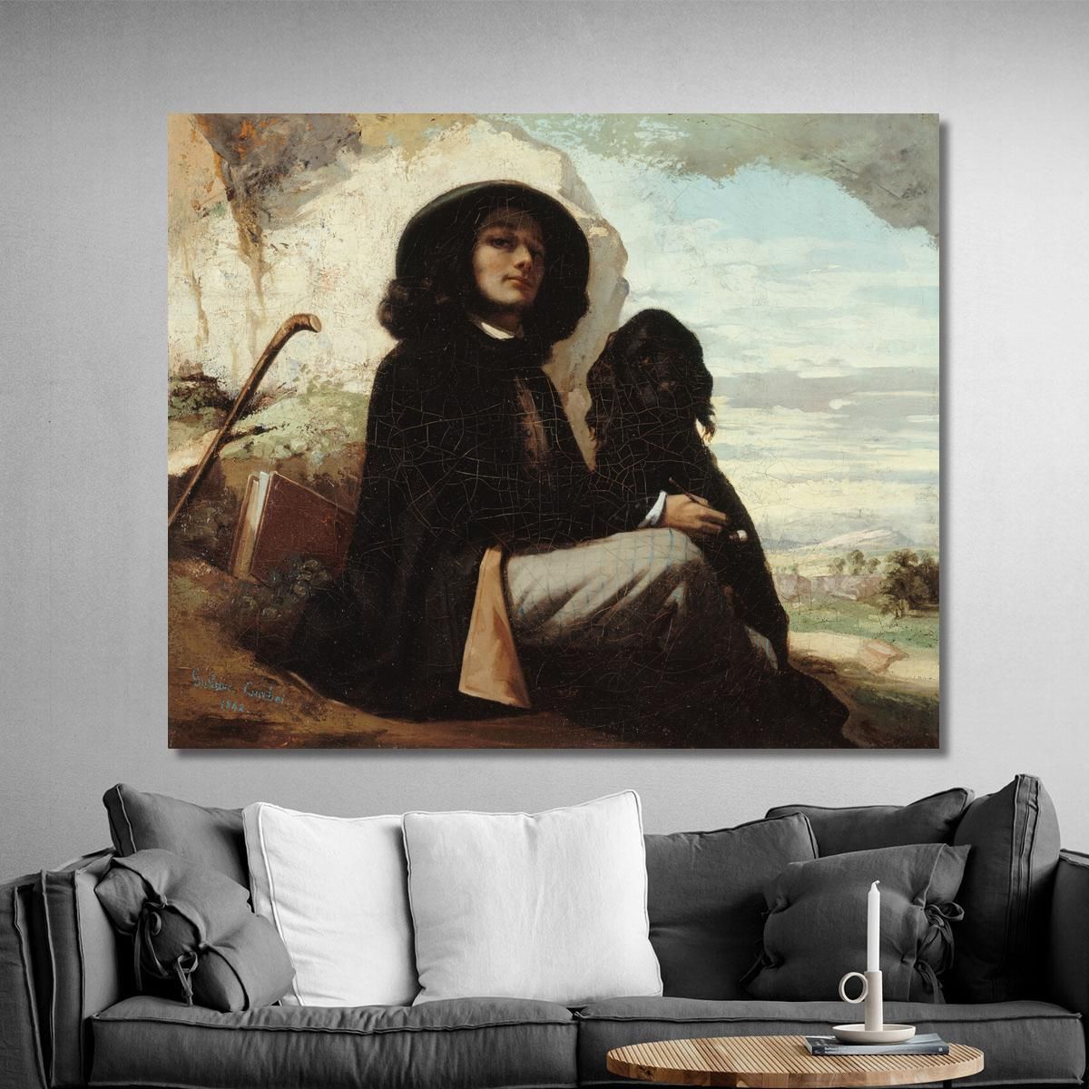 Self-Portrait Known As Courbet With A Black Dog Gustave Courbet cg36 canvas print 