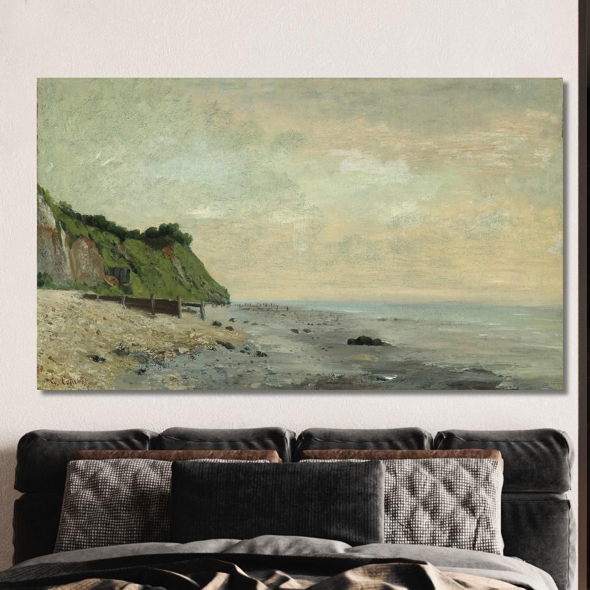 Cliffs On The Sea Coast Small Beach Sunrise Gustave Courbet cg58 canvas print 