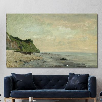 Cliffs On The Sea Coast Small Beach Sunrise Gustave Courbet cg58 canvas print 