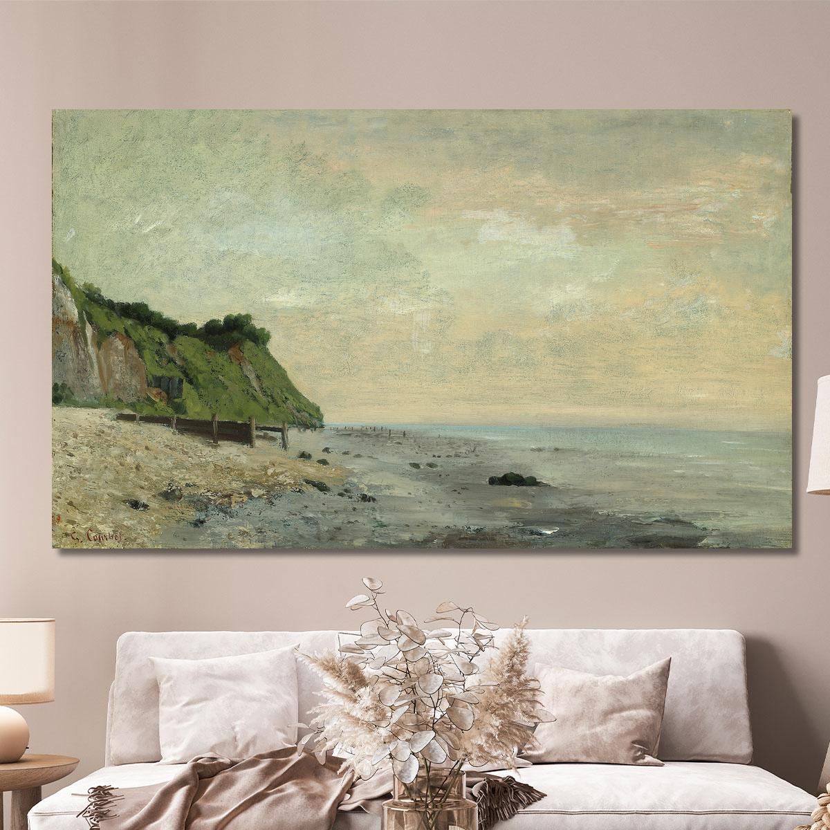 Cliffs On The Sea Coast Small Beach Sunrise Gustave Courbet cg58 canvas print 