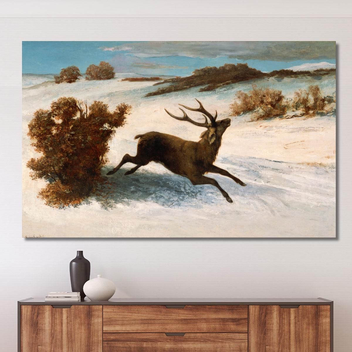 Deer Running In The Snow Gustave Courbet cg60 canvas print 