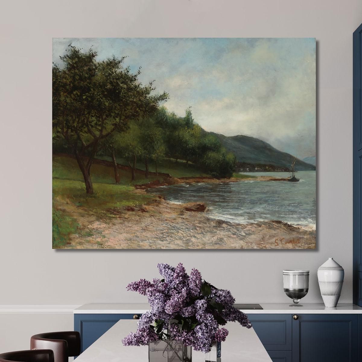 The Shore Of Lake Geneva Gustave Courbet cg86 canvas print 