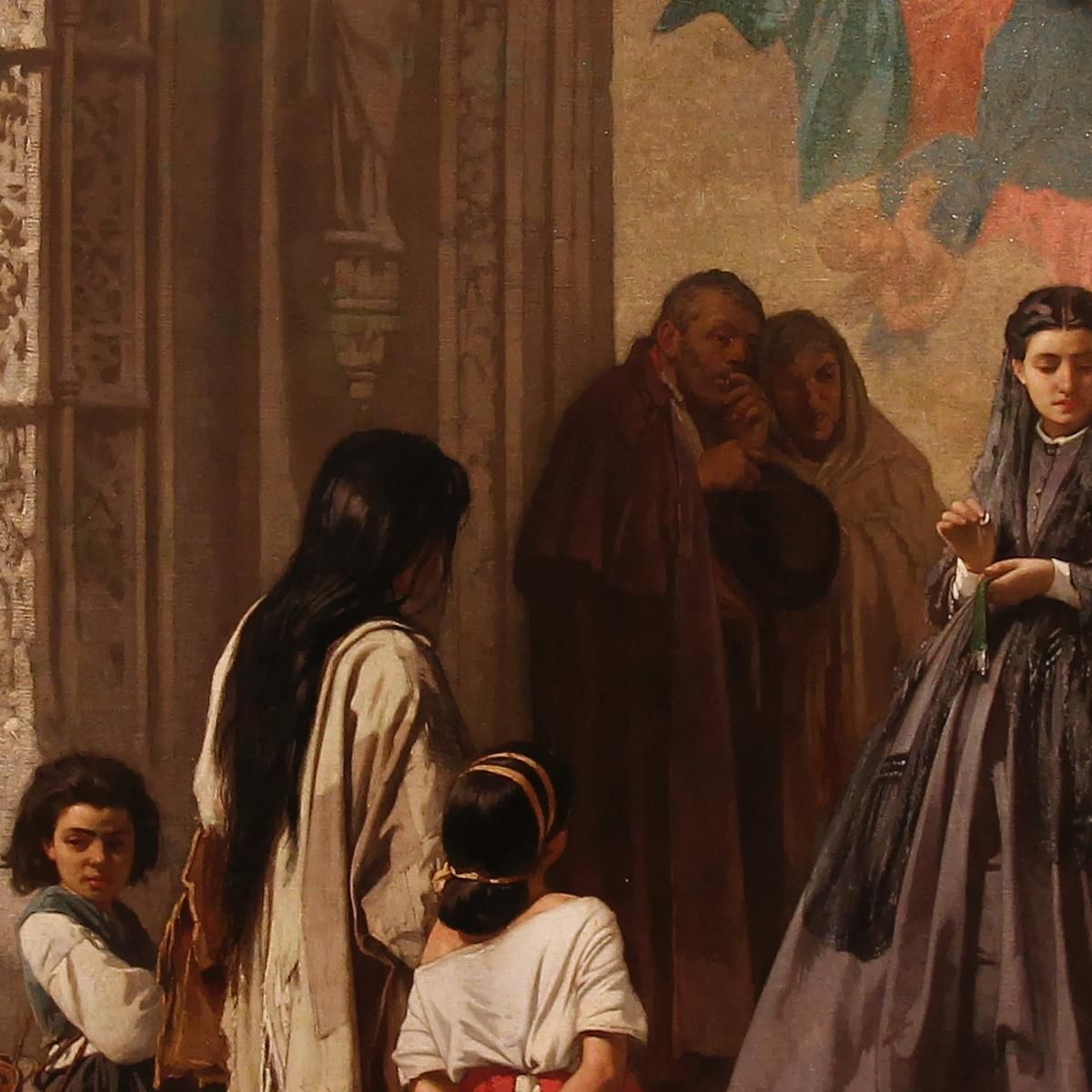 Young Woman Giving Charity At The Entrance To The Chapel Of The San Sebastian Hospital In Cordoba Léon Bonnat lbn13 canvas print