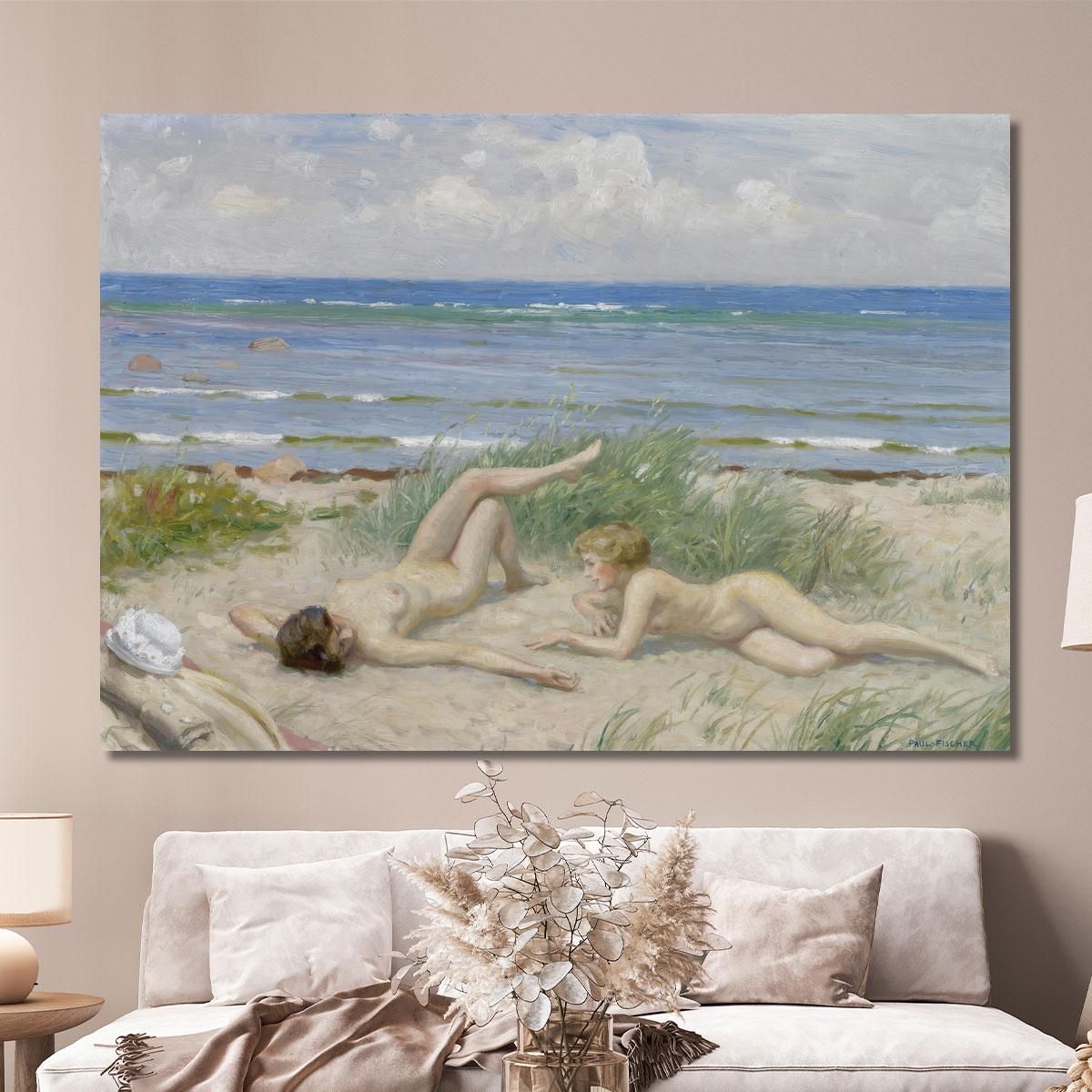 Girls On The Beach Båstad Paul Fischer pfs23 canvas print 