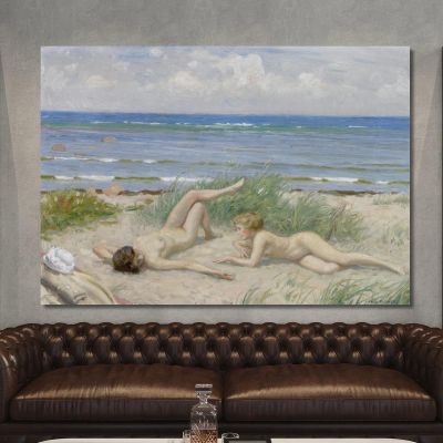 Girls On The Beach Båstad Paul Fischer pfs23 canvas print 