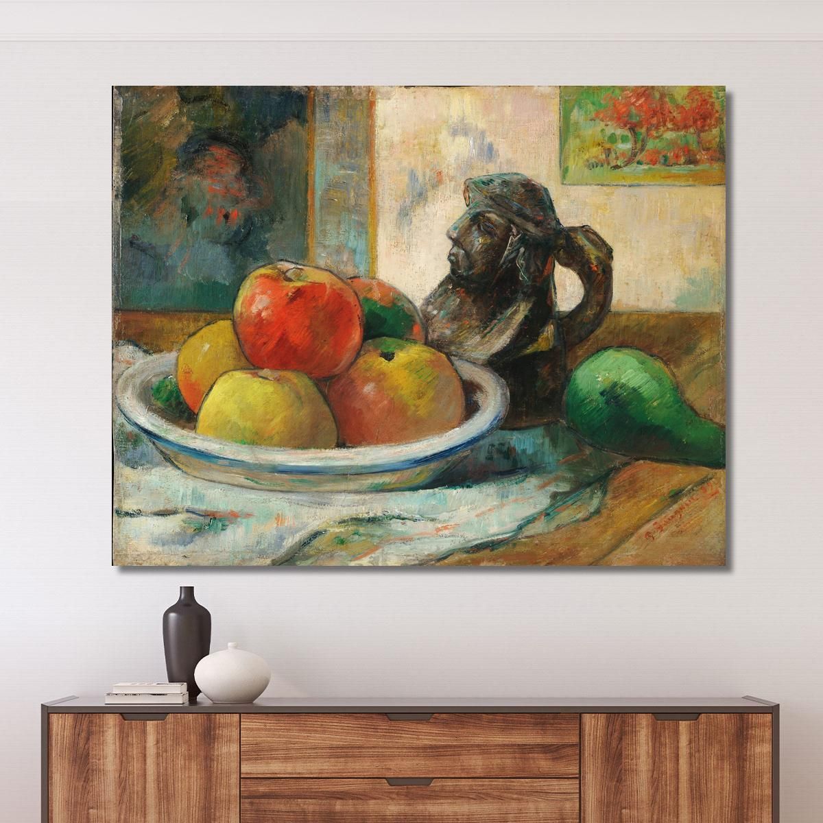 Still Life With Apples A Pear And A Ceramic Portrait Jug Paul Gauguin pgg98 canvas print 