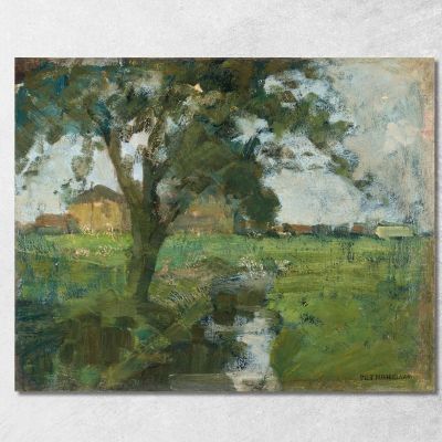 Farm Setting With Foreground Tree And Irrigation Ditch Piet Mondrian pmn41 canvas print 