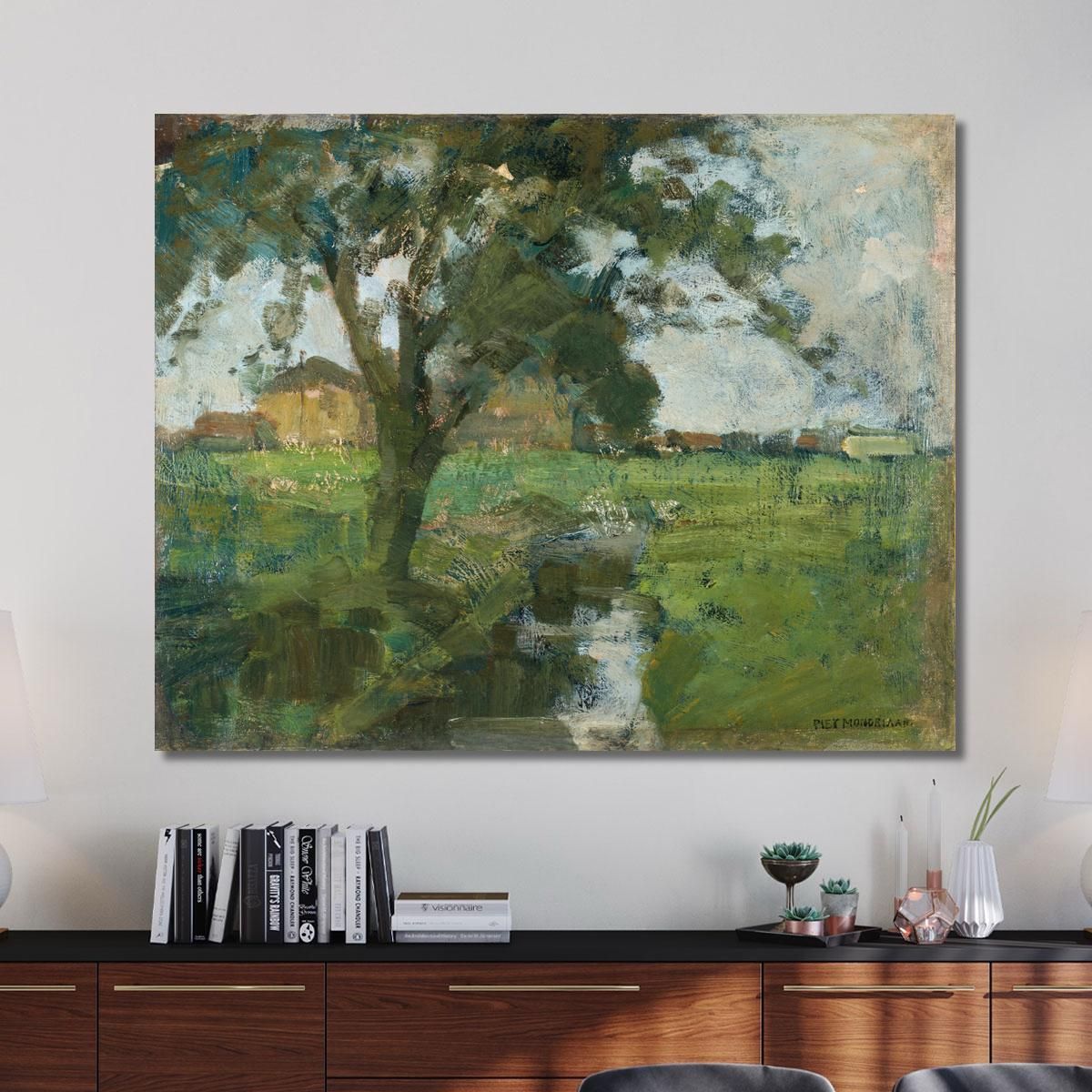 Farm Setting With Foreground Tree And Irrigation Ditch Piet Mondrian pmn41 canvas print 