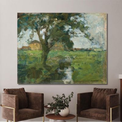 Farm Setting With Foreground Tree And Irrigation Ditch Piet Mondrian pmn41 canvas print 