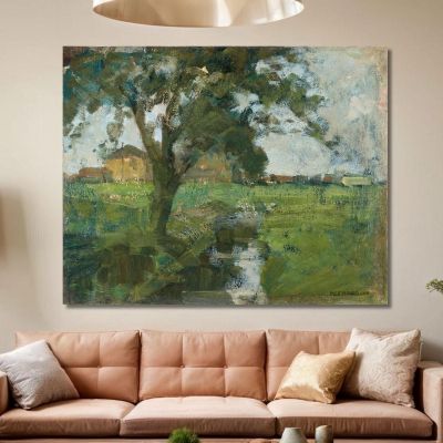 Farm Setting With Foreground Tree And Irrigation Ditch Piet Mondrian pmn41 canvas print 