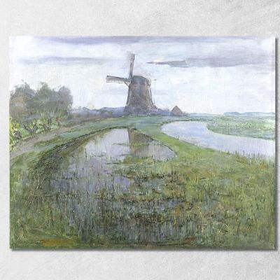 Oostzijdse Mill Along The River Gein By Moonlight Piet Mondrian pmn53 canvas print 