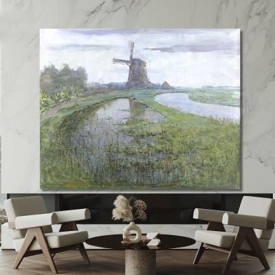 Oostzijdse Mill Along The River Gein By Moonlight Piet Mondrian pmn53 canvas print 