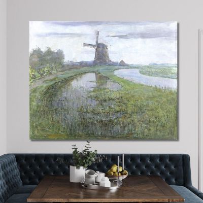 Oostzijdse Mill Along The River Gein By Moonlight Piet Mondrian pmn53 canvas print 