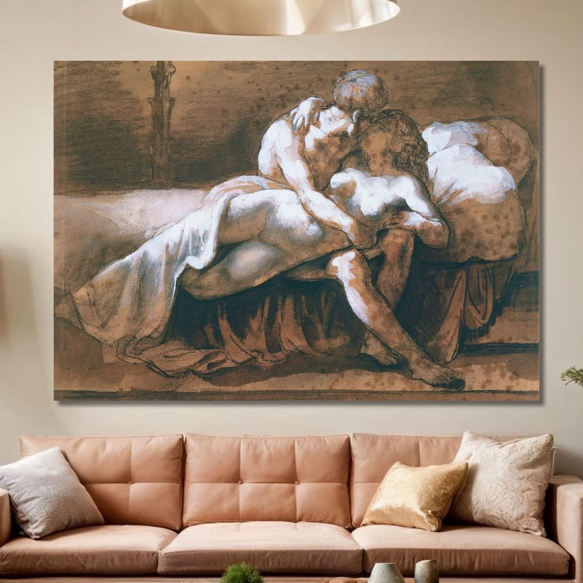 The Kiss Charcoal Sepia Wash And White Gouache On Paper Théodore Géricault tgr49 canvas print 