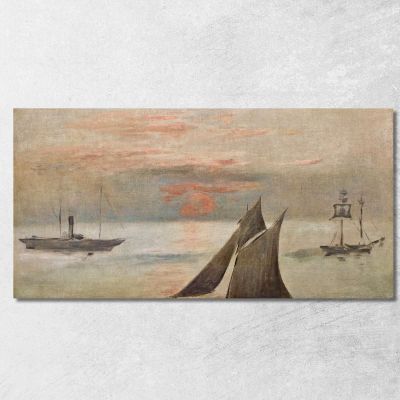 Boats At Sea Sunset Édouard Manet emt17 canvas print 