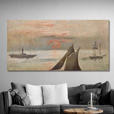Boats At Sea Sunset Édouard Manet emt17 canvas print 