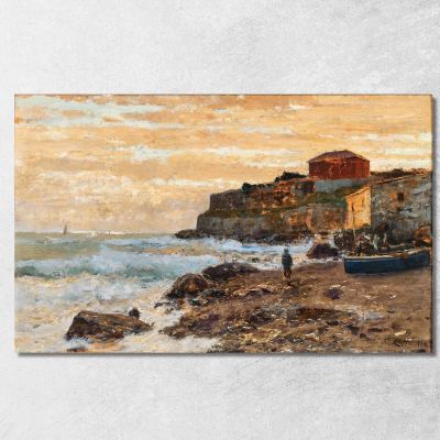 A Fishing Boat On The Beach At Sunset Alfred Zoff azf2 canvas print 