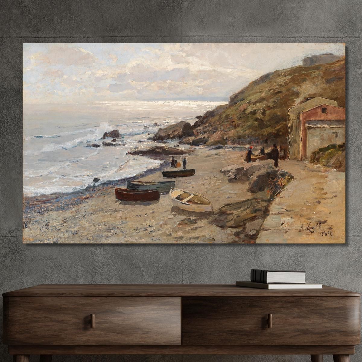 Evening Mood With Fishermen On The Coast Alfred Zoff azf12 canvas print 
