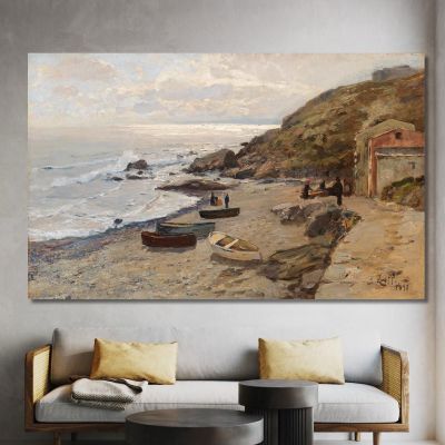 Evening Mood With Fishermen On The Coast Alfred Zoff azf12 canvas print 