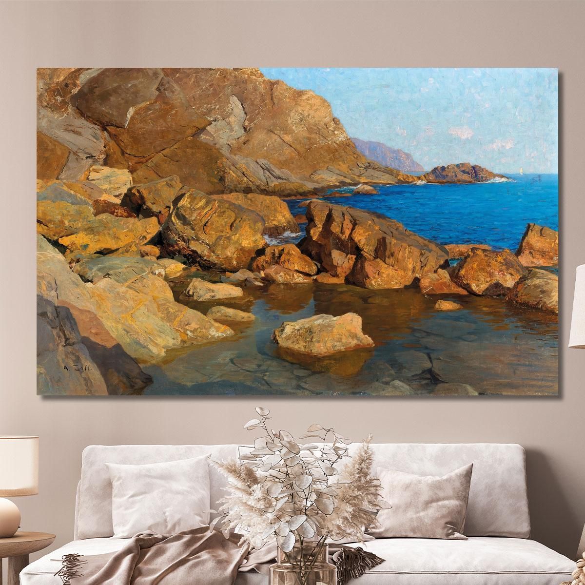 Rocky Coast Near Nervi In ​​Evening Sun Alfred Zoff azf34 canvas print 