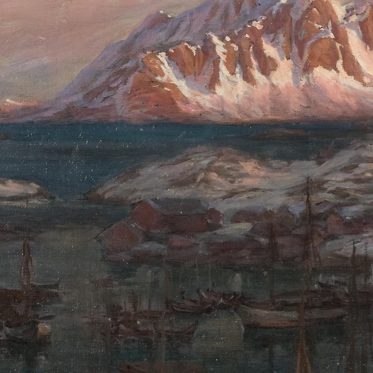 Fishing Harbour With Sunlit Mountains. Study From North Norway Anna Boberg abb16 canvas print
